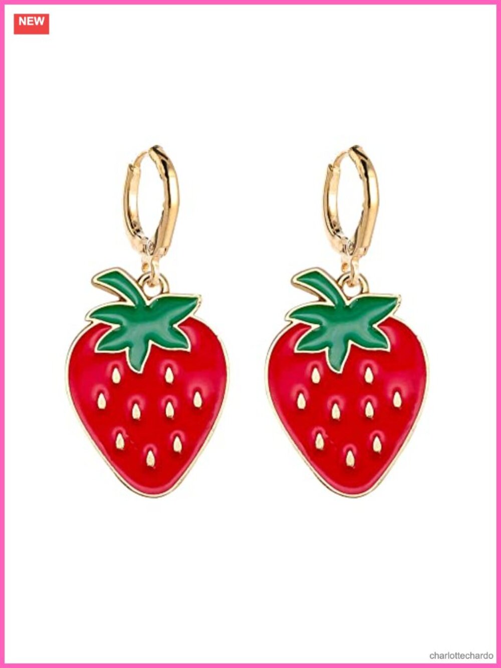 Gold Plated Hoop Fruit Dangle Earrings Strawberry Lemon Avocado Summer